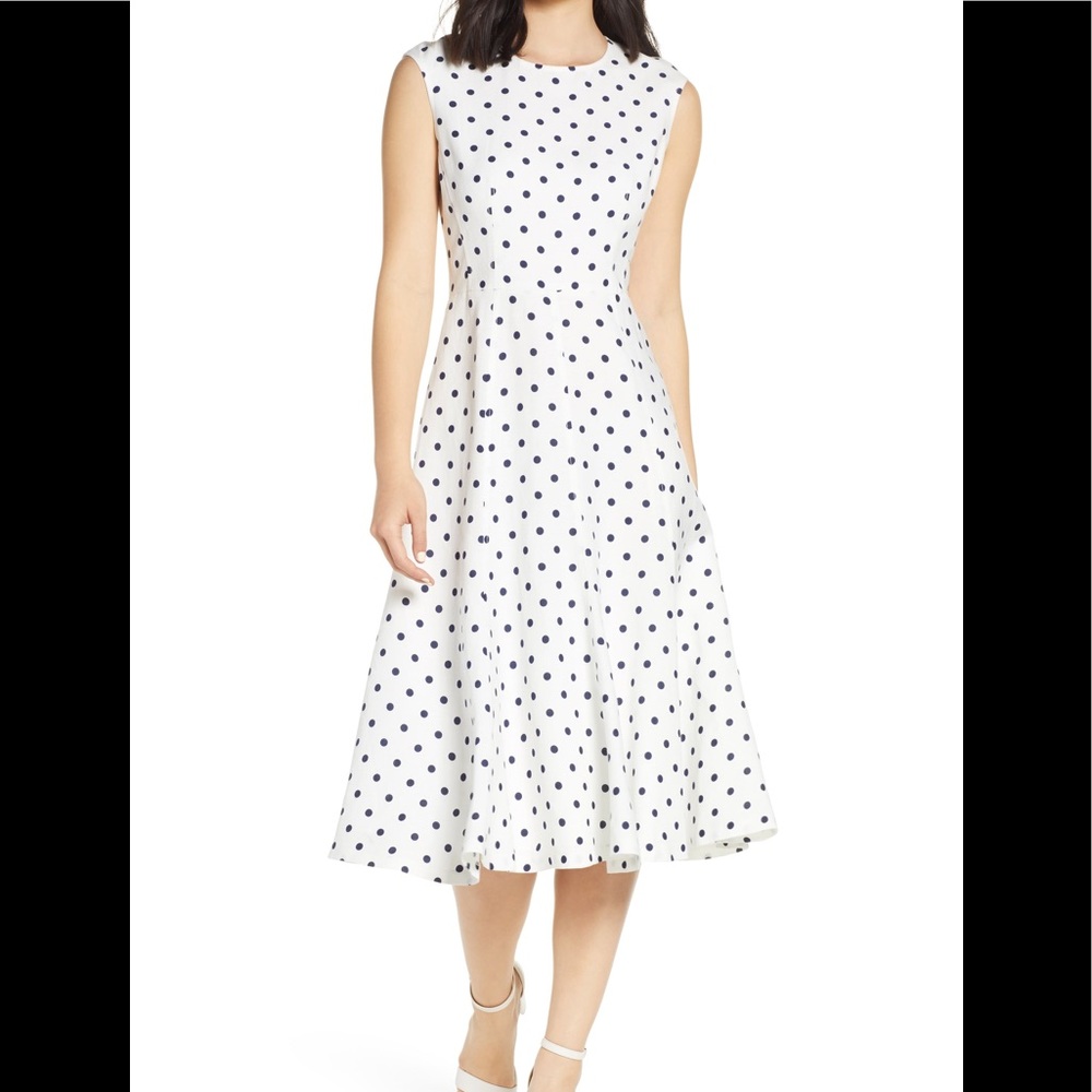 Eliza J Polka Dot Linen Blend Midi Dress size 8